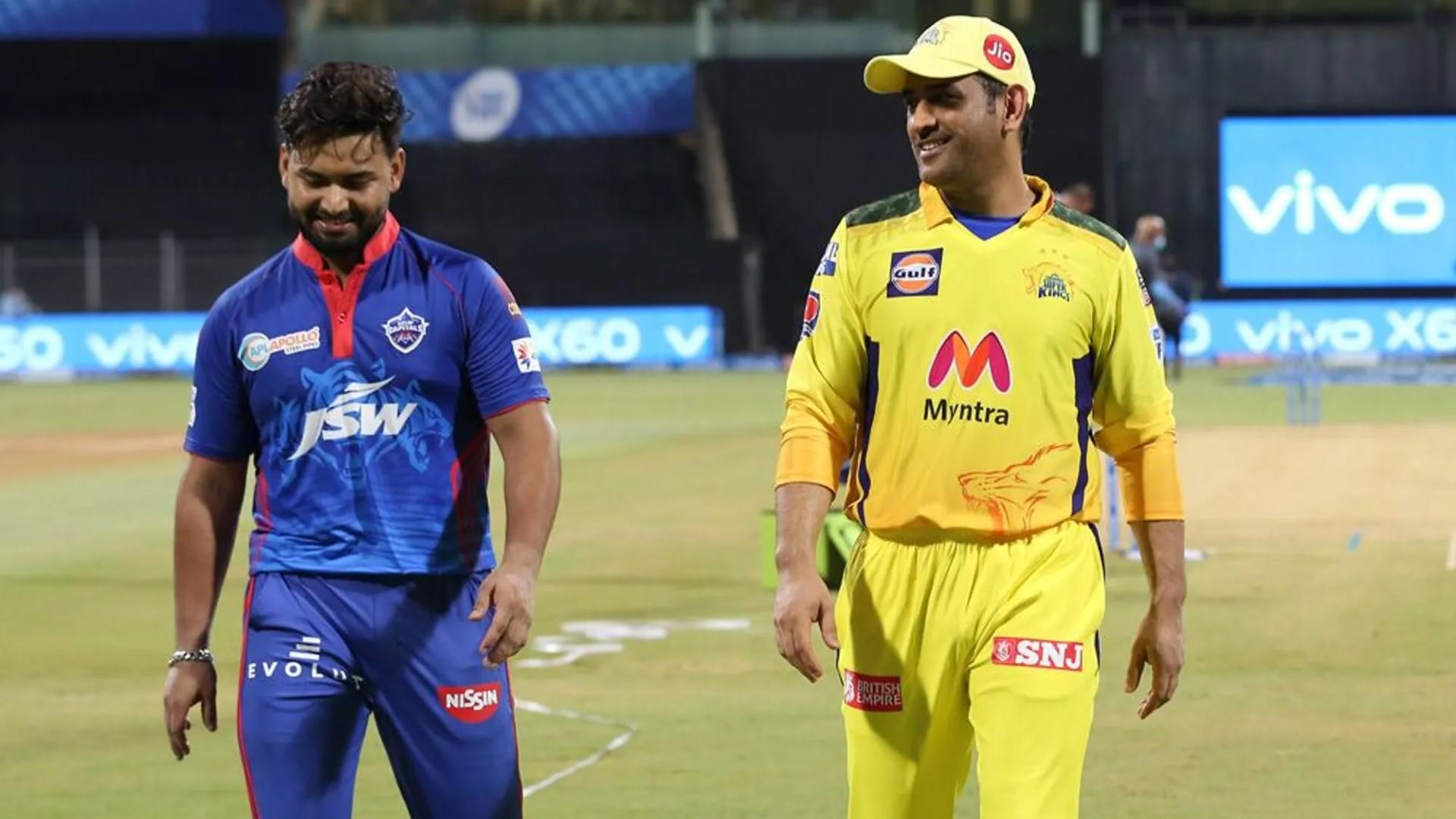 MS Dhoni and Rishabh Pant ahead of the IPL 2021 game between DC and CSK. (Image: IPL/BCCI)