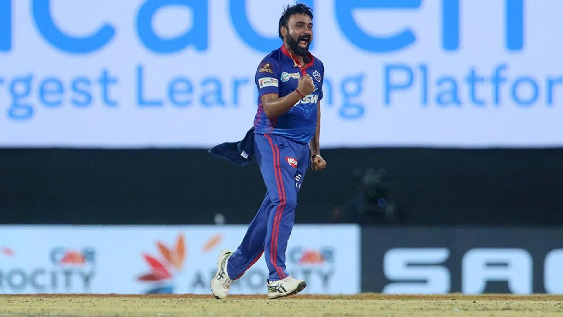 IPL 2021 Amit Mishra celebrates a wicket. (Image: IPL/BCCI)
