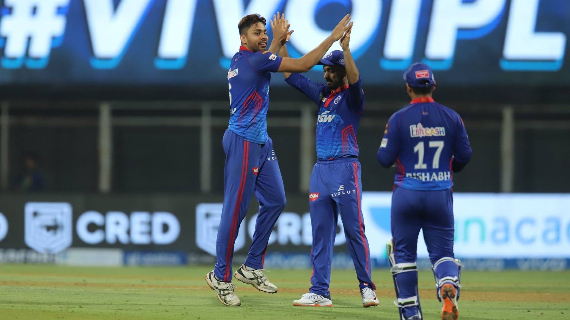 Avesh Khan celebrates the fall of a wicket. (Image credit: Facebook/IPL)