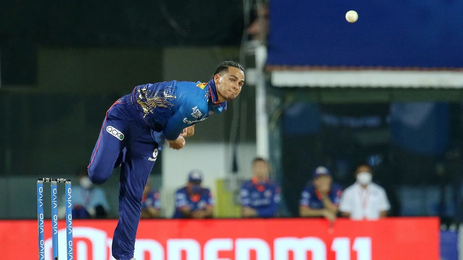 IPL 2021: Rahul Chahar in his delivery stride. (Image: BCCI/IPL)