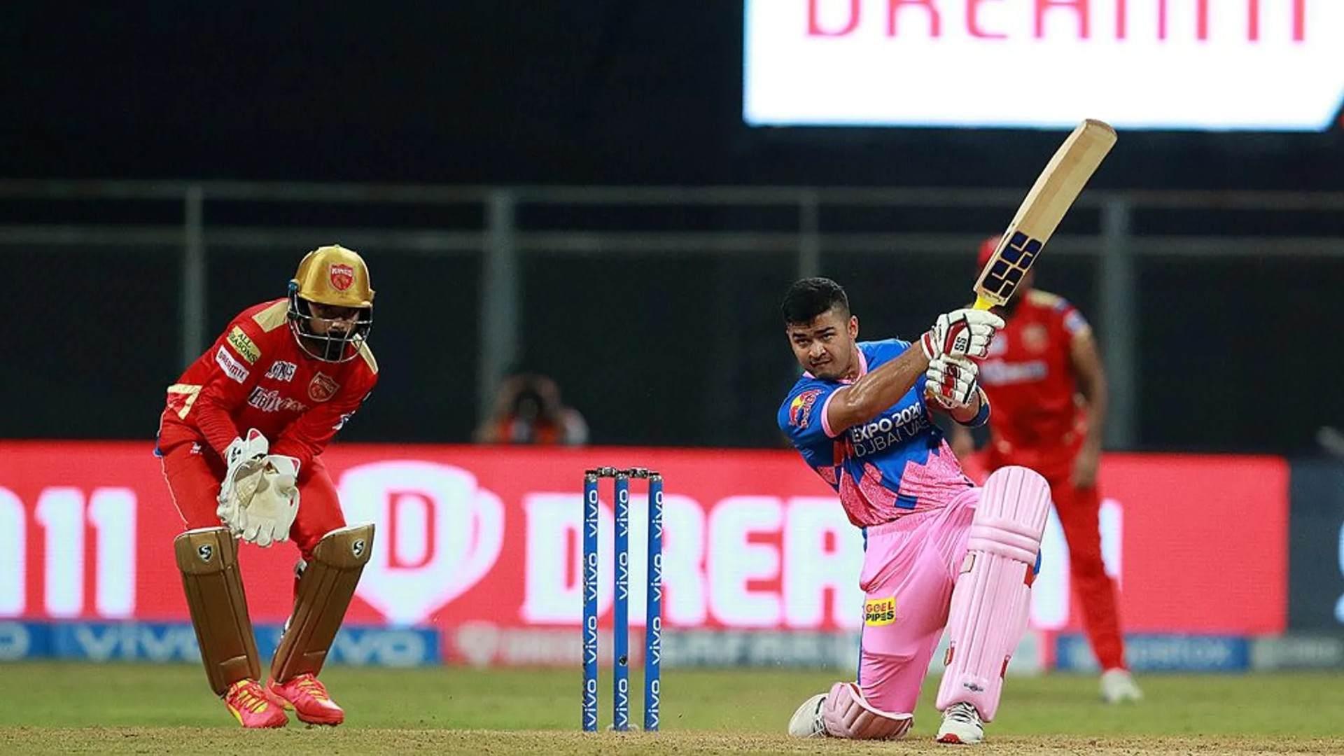 Riyan Parag hits a big shot. (Image: BCCI/IPL)