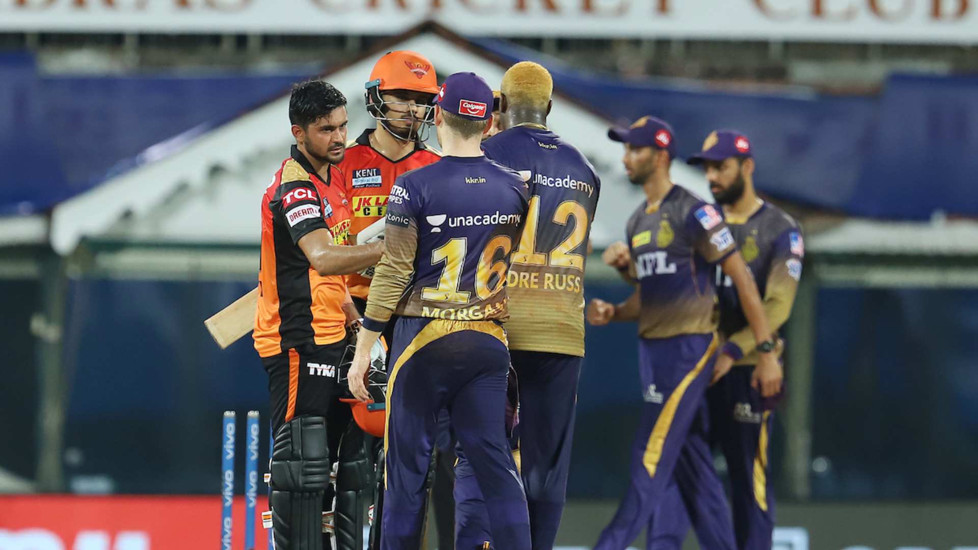 KKR and SRH players shake hands after the game. (Image credit: Twitter/IPL)