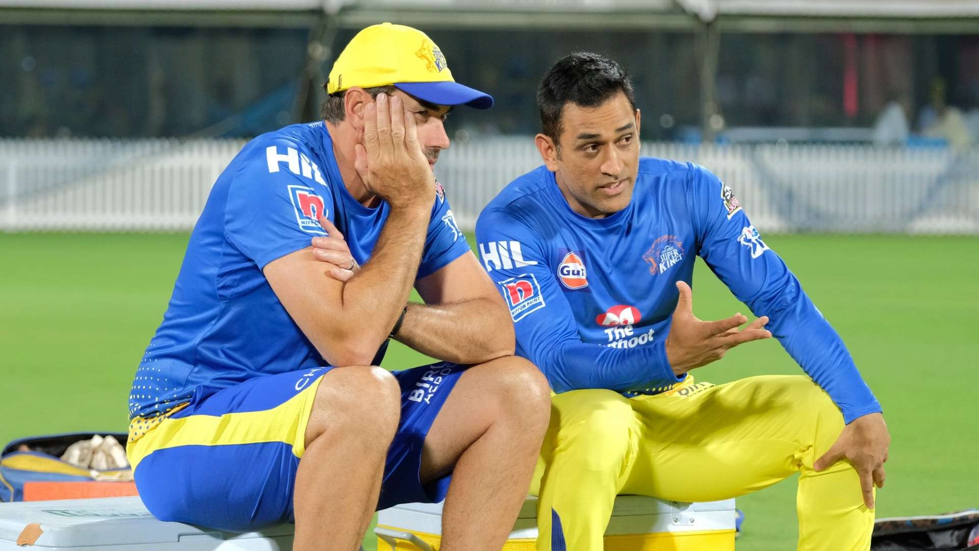 Stephen Fleming (L) with MS Dhoni; Credit: Chennai Super Kings Twitter page
