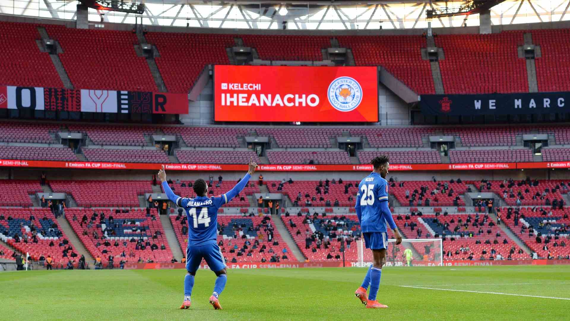 Kelechi Iheanacho scored the only goal of the match to send Leicester City to the FA Cup 2021 final; photo credit:twitter/@LCFC
