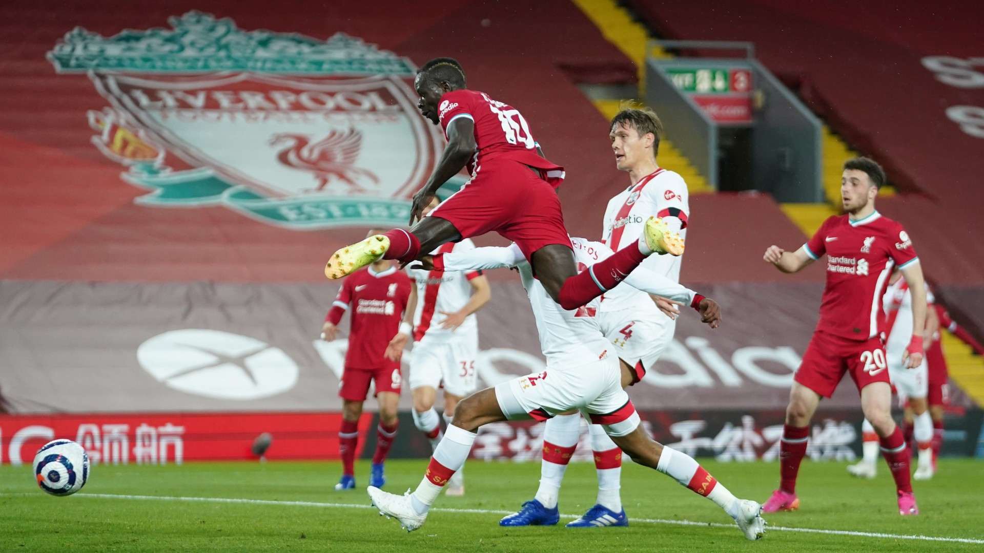 Sadio Mane opened the scoring as Liverpool beat Southampton 2-0 at Anfield on Saturday; Credit: Twitter/@LFC