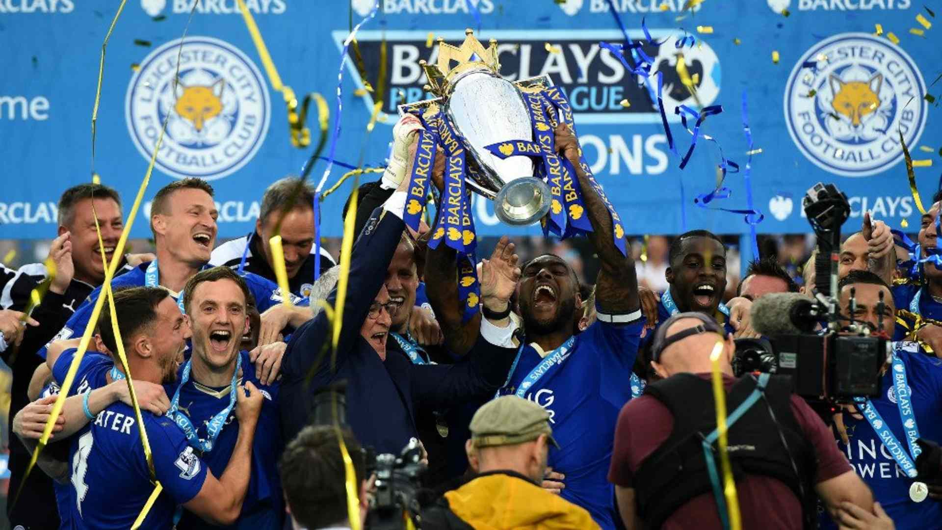 Leicester City celebrate being crowned Premier League champions in 2015/16.