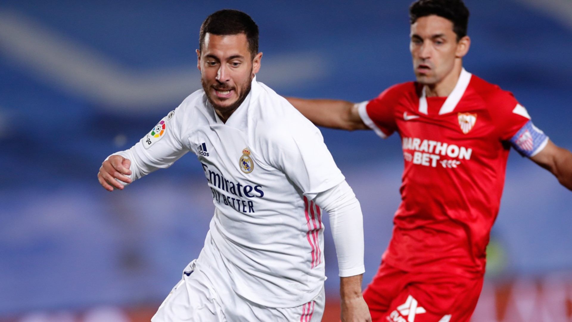 Eden Hazard scored a late equalizer to secure a 2-2 draw against Sevilla on Sunday; Credit: Twitter/@realmadrid