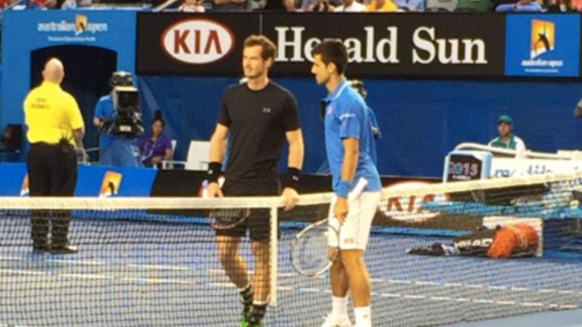 Andy Murray and Novak Djokovic. (Image credit: Twitter/AUSOpen)