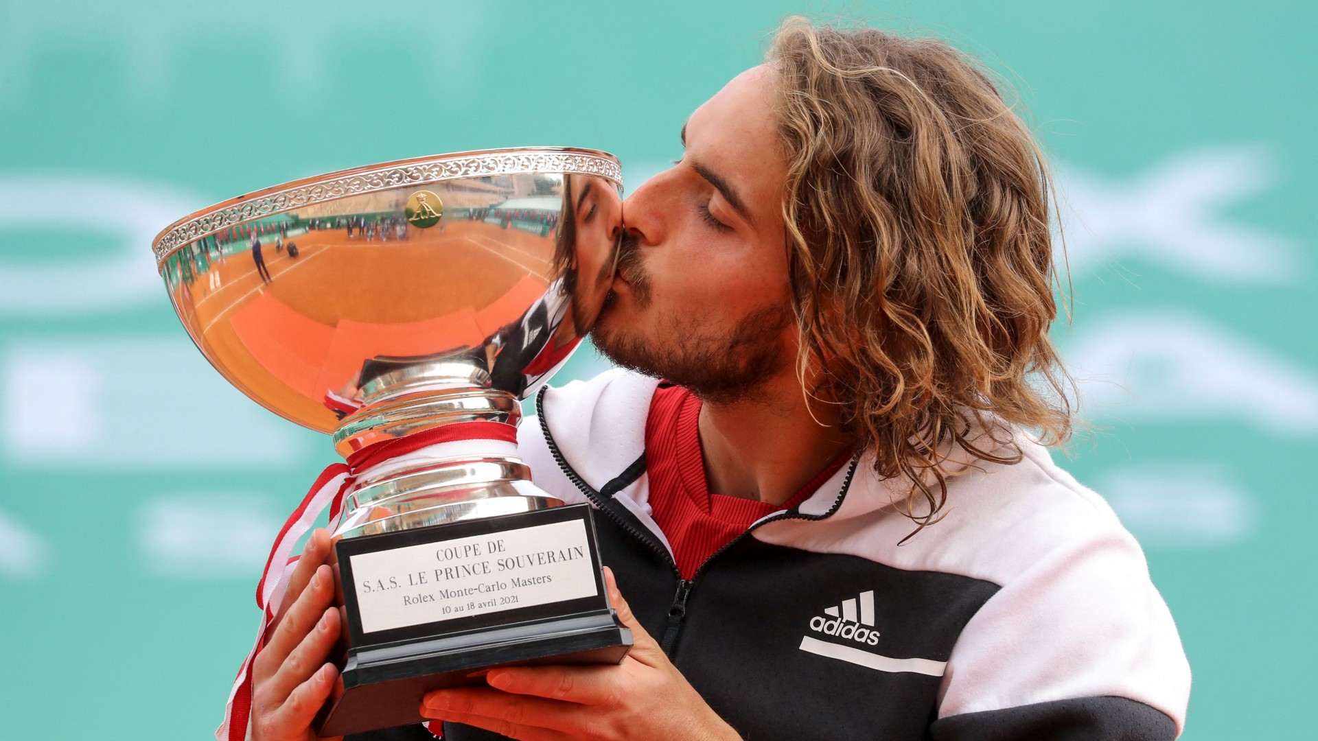 Stefanos Tsitsipas with his Monte Carlo Masters trophy; Credit: ATP Tour Twitter